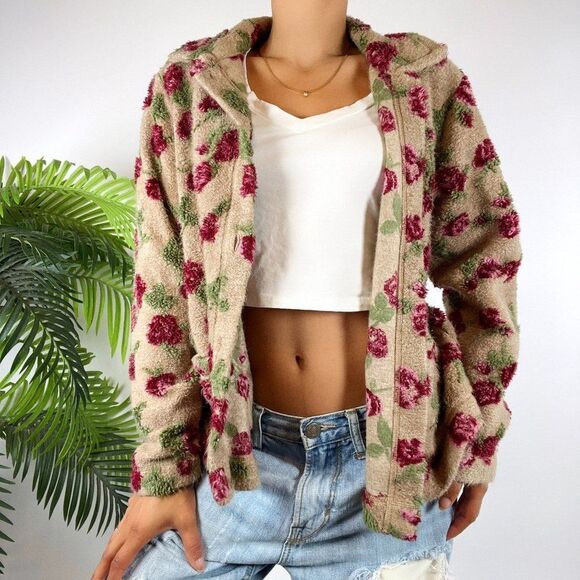 Vintage 90s L.L. Bean Floral Cottagecore Grandma Knit Sweater Winter Cardigan /M - Picture 3 of 6